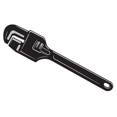 black and white vector silhouette of a Pipe Wrench on a white background