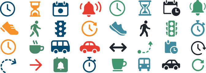 Be Late for Something Day – 16 Flat Icon Collection of Time & Delay Symbols