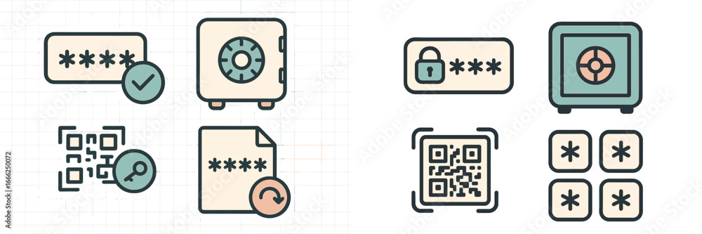 Poster secure data access and storage icons, minimalist flat design