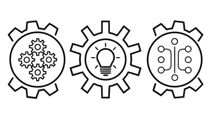 Obraz premium Gear and technology illustration with light bulb and circuit symbols representing innovation engineering and digital concept 