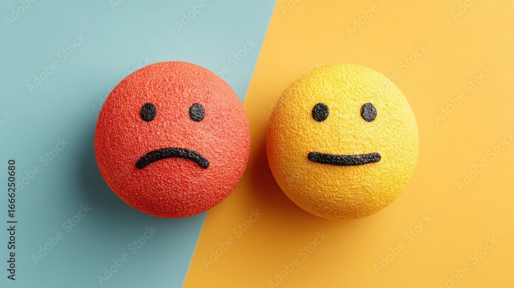 Poster two eggs with drawn faces representing emotions in a creative and playful concept of feedback system