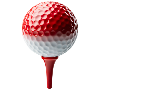  golf ball on red tee isolated on transparent background, cutout png file with white space around for easy post-production montage. 