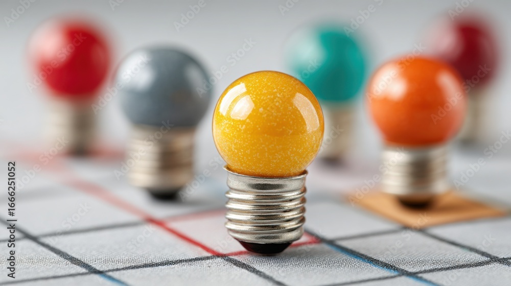 Poster light bulb surrounded by colorful light bulbs in emotion driven innovation grid layout concept for c