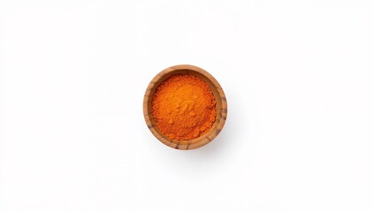 Small Wooden Bowl Filled with Bright Orange Turmeric Powder on White Background Representing Natural Healing, Culinary Spice, and Wellness Culture, Generative AI