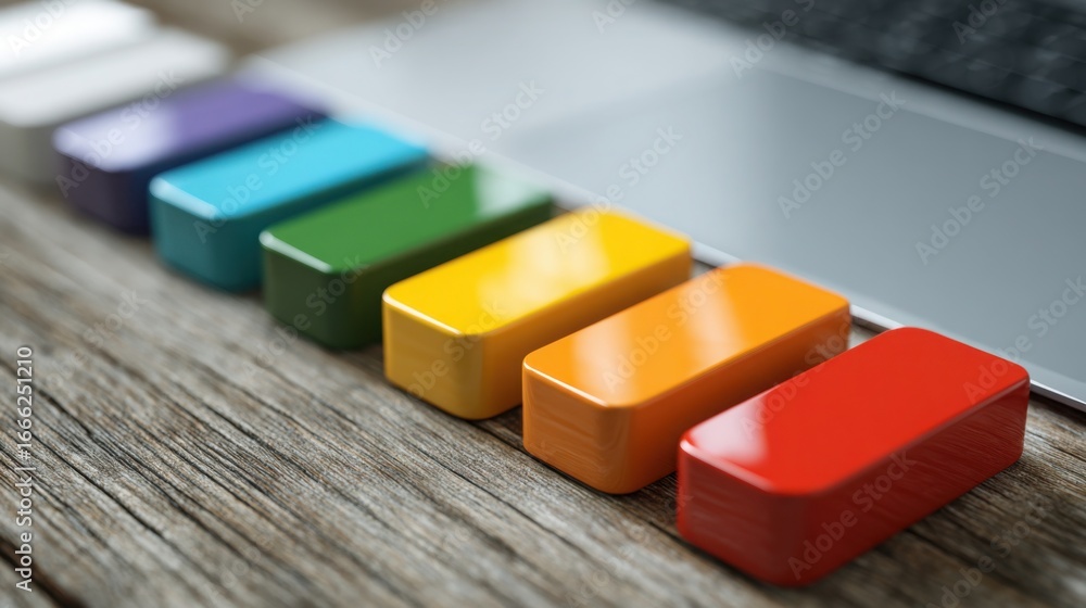 Poster A laptop displaying a rainbow colored block symbolizing diversity and creativity in digital workflow environments