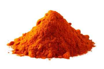 Pile of orange powder on transparent PNG isolated background