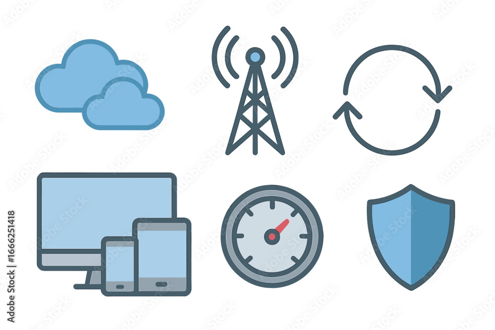 Poster digital technology icons for connectivity and security