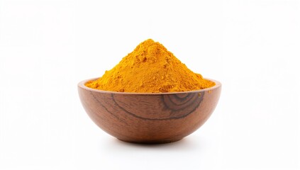 Wooden Bowl Filled with Bright Yellow Turmeric Powder Representing Natural Healing, Culinary Spice, Wellness, and Traditional Remedies—Created with Generative AI