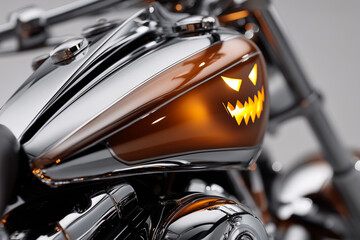 Obraz premium Halloween pumpkin headlight on custom black motorcycle 