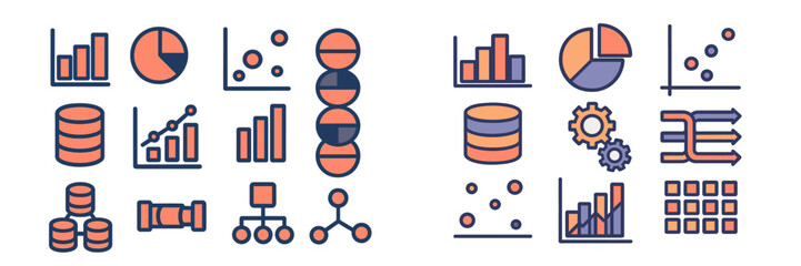 Data Analysis and Statistics Icons, Minimalist flat design