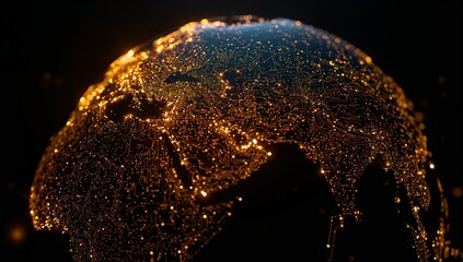 Illuminated Earth from Space Showing Urban Lights Across Europe, Middle East, and Asia Representing Global Connectivity, Technology, and Civilization — Generative AI