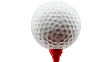  golf ball on red tee isolated on transparent background, cutout png file with white space around for easy post-production montage. 
