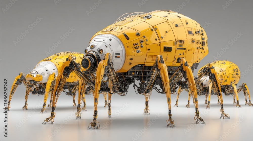 Aufkleber bright yellow robot standing alone representing enterprise ai hive concept of interconnected robotic