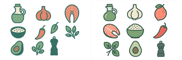 Naklejka premium Healthy Food Ingredients Assortment, Minimalist flat design