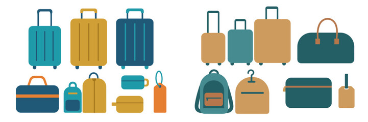 Collection of Travel Luggage and Bags, Minimalist flat design