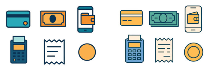 Financial Transaction and Payment Method Icons, Minimalist flat