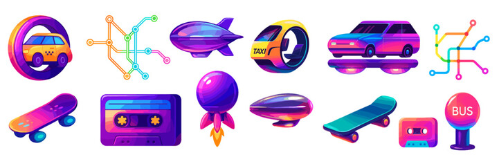 Obraz premium Modern and Retro Gadgets and Transportation Icons