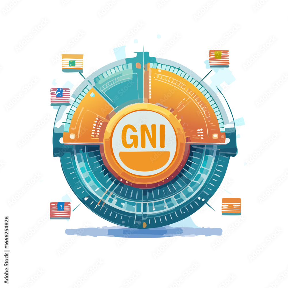 Poster abstract circular technology graphic element with flag icons around it