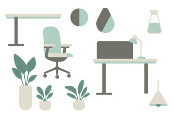 Modern Workspace Elements with Plants and Desk Lamp