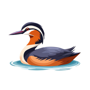 Red necked grebe illustration on water surface colorful waterfowl design