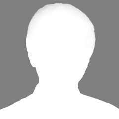 Silhouette of an adult man. Male avatar. Social media icon. Gray and white inverted silhouette isolated on white