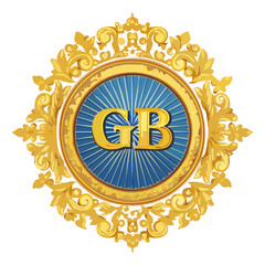 Naklejka premium Golden GB Letters on Blue Burst in Ornate Frame, Emblem Design for Company or Organization, Decorative Seal