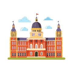 Cartoon Style Illustration of a Generic Capitol Building with Clouds on Black Background