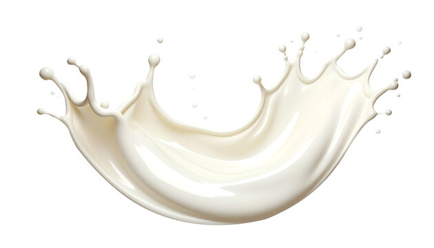 vanilla milk splash creating curved shape, isolated on a transparent background, ideal for food and beverage projects with space arround the object 