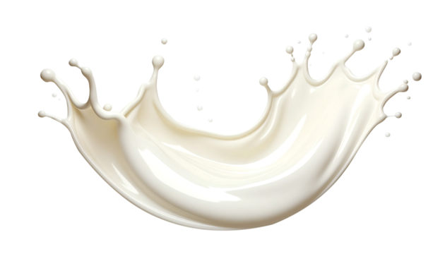 vanilla milk splash creating curved shape, isolated on a transparent background, ideal for food and beverage projects with space arround the object 