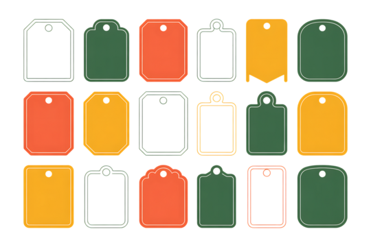 Collection of various shaped tags isolated on transparent background