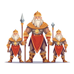 Obraz premium Guardians Strong Warriors with Spears Royal Guardsmen fantasy Warriors Defenders ancient army character with beard illustration