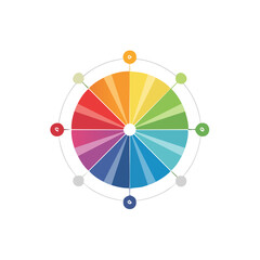 Colorful spectrum circle with complementary palette options for design schemes and creativity