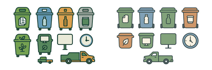 Recycling and Waste Management Icons, Minimalist flat design