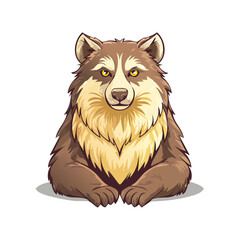 Cartoon style brown bear vector illustration on black background, furry animal with serious gaze, wildlife art