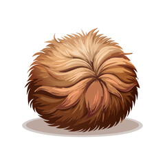 Fluffy spherical creature illustration furry ball brown golden fur isolated on black