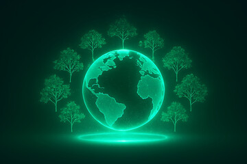 Obraz premium Green earth globe with trees concept for ecology environment sustainability and conservation is shown here