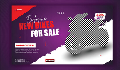 Motorcycle Sale Banner with Modern Design and Purple Background