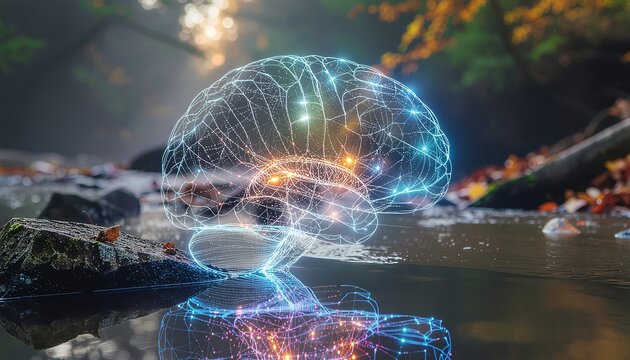 Digital Brain Reflection in Nature.