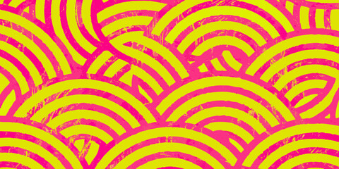 Vibrant Pink and Yellow Grunge Arcs Seamless Pattern