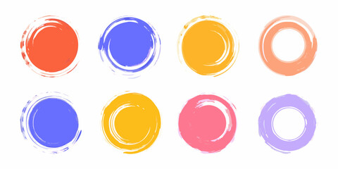 Collection of Colorful Brush Stroke Circles on White Background