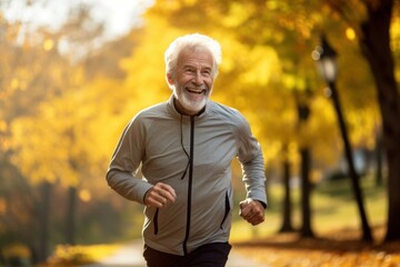 Obraz premium Elderly man running jogging adult exercising.