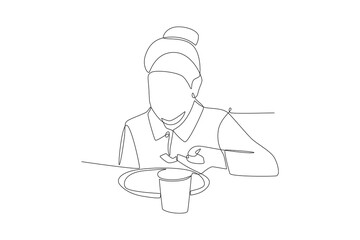 Eating student lunch concept one-line drawing