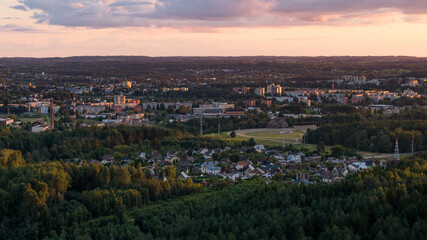 Fototapeta premium Utena in the sunset from Vestuviu kalnas