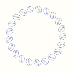 Summer circle frame with blue seashells on white background. Italian sketch style. Flat vector illustration. Ideal for card, poster, menu, scrapbooking, invitation, packaging, print, label, stencil
