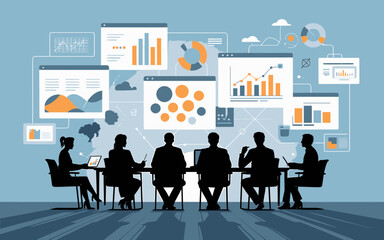 Obraz premium Diverse team collaborates around a table, analyzing data and charts for business growth.