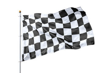 The black and white checkered finish flag flutters in the wind
