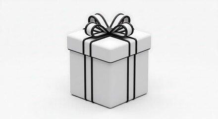 A simple white gift box with a black ribbon and bow
