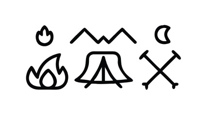 Obraz premium Simple camping and nature symbols campfire fire