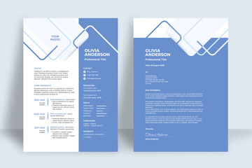 Modern Resume and Cover Letter Template – Minimal CV Layout with Blue Color and Clean Lines