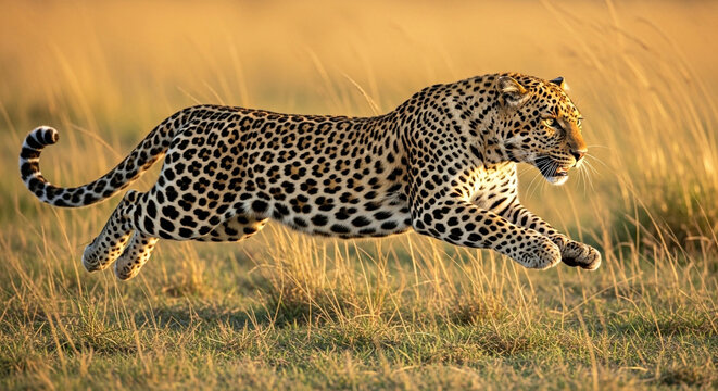 Leopard running wildlife animal predator feline big cat nature safari Africa wildcat hunter